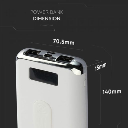V-TAC Powerbank kijelzővel, vezeték nélküli töltéssel 10000mAh fehér - 8854