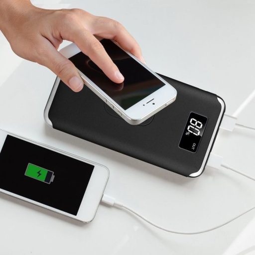 V-TAC Powerbank kijelzővel, vezeték nélküli töltéssel 10000mAh fekete - 8855
