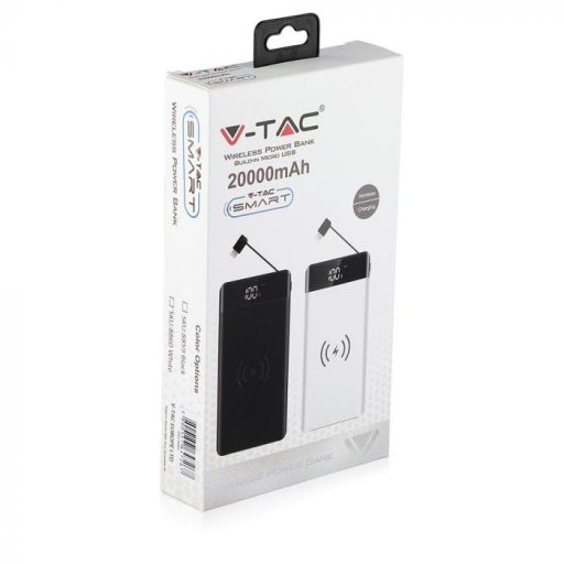V-TAC POWER BANK (hordozható töltő) beépített micro USB kábellel 20.000 mAh - fekete - 8859