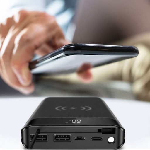 V-TAC POWER BANK (hordozható töltő) beépített micro USB kábellel 20.000 mAh - fekete - 8859