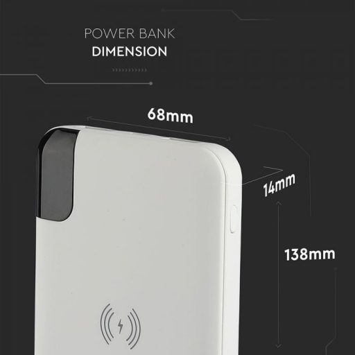 V-TAC POWER BANK 8000mAh vezetéknélküli töltő dokkoló kijelzővel - Fehér - 8861