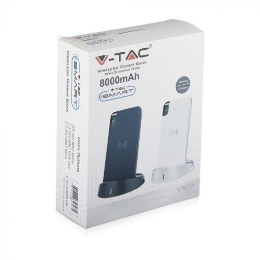 V-TAC POWER BANK 8000mAh vezetéknélküli töltő dokkoló kijelzővel - sötét kék - 8862