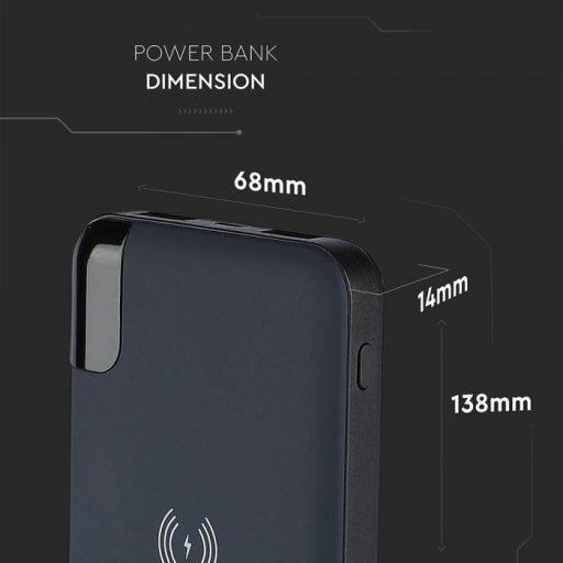 V-TAC POWER BANK 8000mAh vezetéknélküli töltő dokkoló kijelzővel - sötét kék - 8862