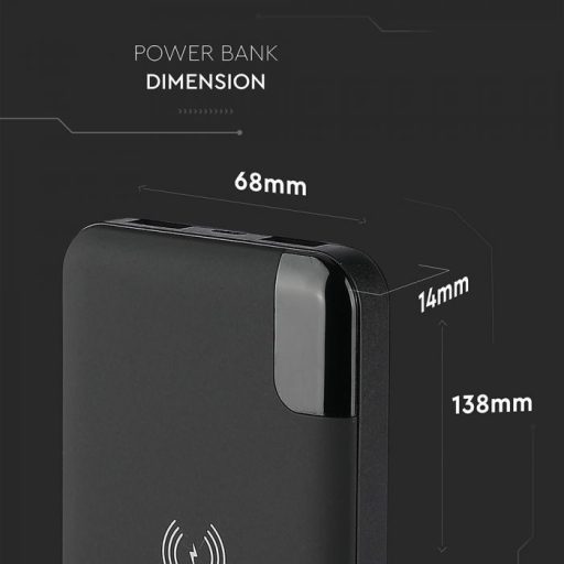 V-TAC POWER BANK 8000mAh vezetéknélküli töltő dokkoló kijelzővel - fekete - 8863