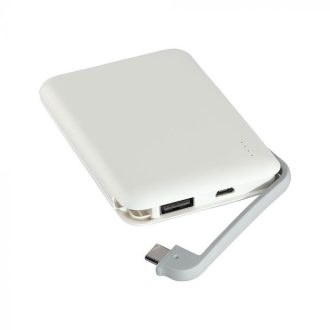   V-TAC POWER BANK (hordozható töltő) 5000mAh LED kijelző, beépített kábellel - fehér - 8864