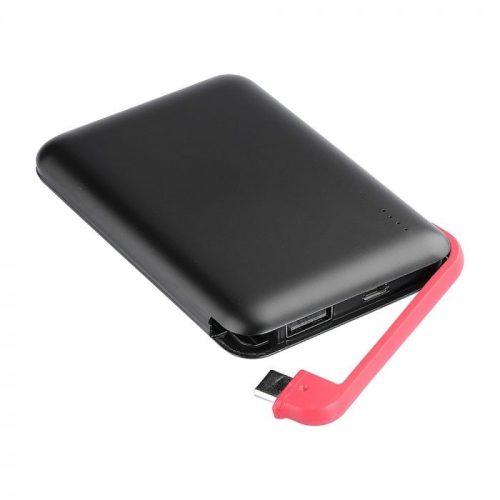 V-TAC POWER BANK (hordozható töltő) 5000mAh LED kijelző, beépített kábellel - fekete - 8865