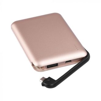   V-TAC POWER BANK (hordozható töltő) 5000mAh LED kijelző, beépített kábellel - rozé arany - 8867