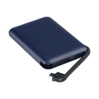   V-TAC POWER BANK (hordozható töltő) 5000mAh LED kijelző, beépített kábellel - kék - 8868