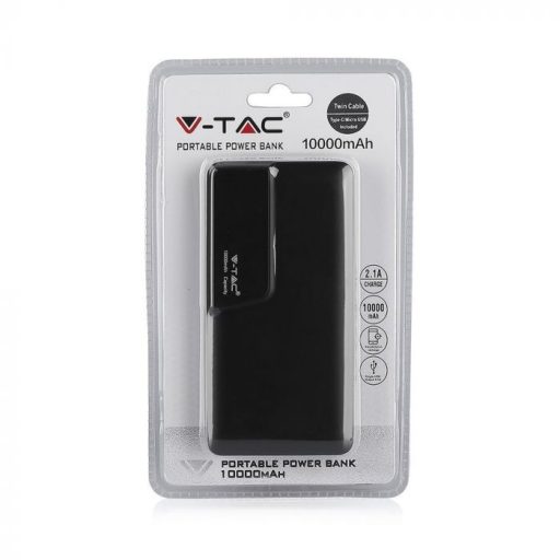 V-TAC POWER BANK (hordozható töltő) 10000mAh digitális kijelző, USB C - fekete - 8869