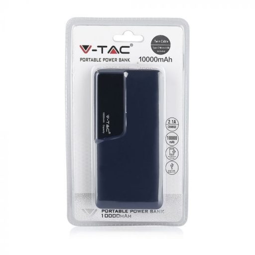 V-TAC POWER BANK (hordozható töltő) 10000mAh digitális kijelző, USB C - Kék - 8872