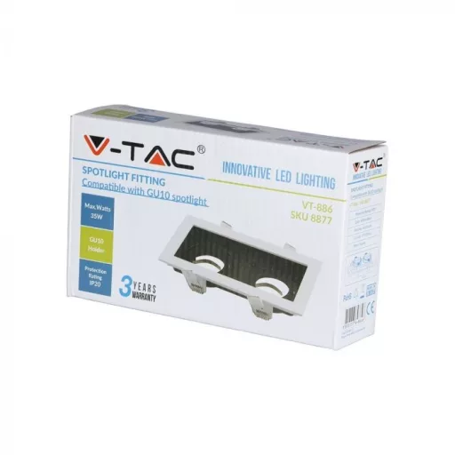 V-TAC Led 2 x GU10 Spot Keret Négyzet fehér-fekete - alumínium - 8877