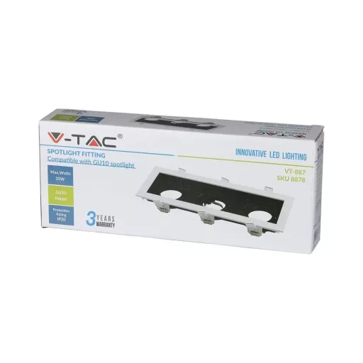 V-TAC Led 3 x GU10 Spot Keret Négyzet fehér-fekete - alumínium - 8878