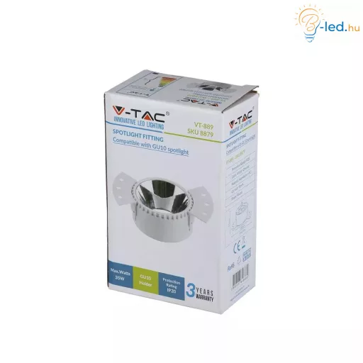 V-TAC GU10 Spot beépíthető lámpatest, kerek, fehér, króm - 8879