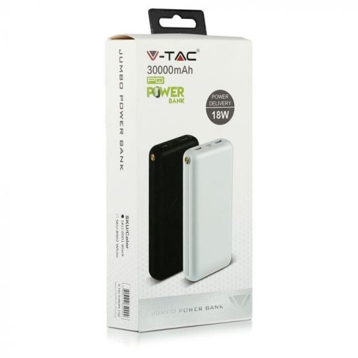 V-TAC POWER BANK (hordozható töltő) 30.000 mAh Dual USB - fekete - 8901