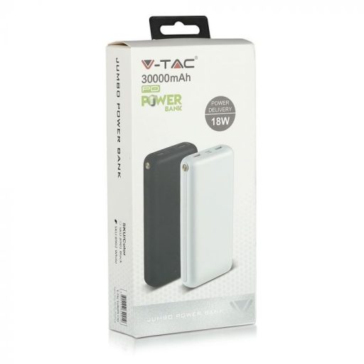 V-TAC POWER BANK (hordozható töltő) 30.000 mAh Dual USB - fehér - 8902