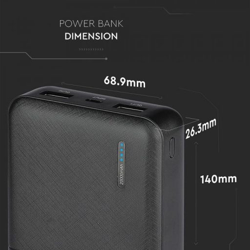 V-TAC Power Bank (hordozható töltő) 20000mAh fekete - 8903