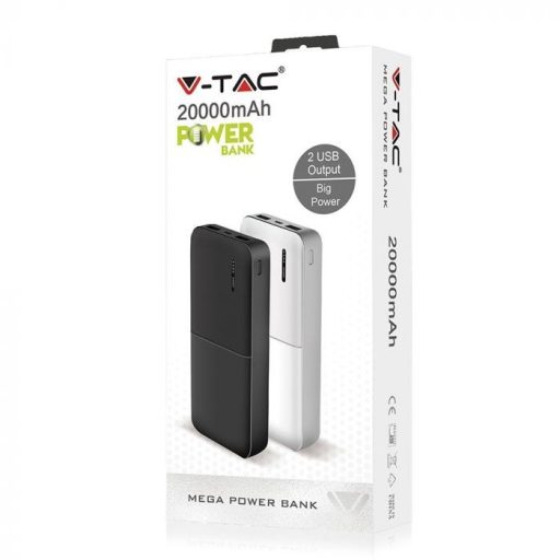 V-TAC Power Bank (hordozható töltő) 20000mAh fehér - 8904