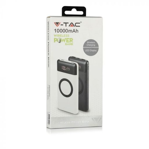 V-TAC POWER BANK Vezeték nélküli töltő 10.000 mAh Dual USB+C, kijelzővel - fekete - 8905