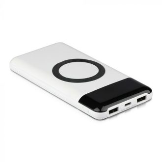   V-TAC POWER BANK Vezeték nélküli töltő 10.000 mAh Dual USB+C, kijelzővel - fehér - 8906