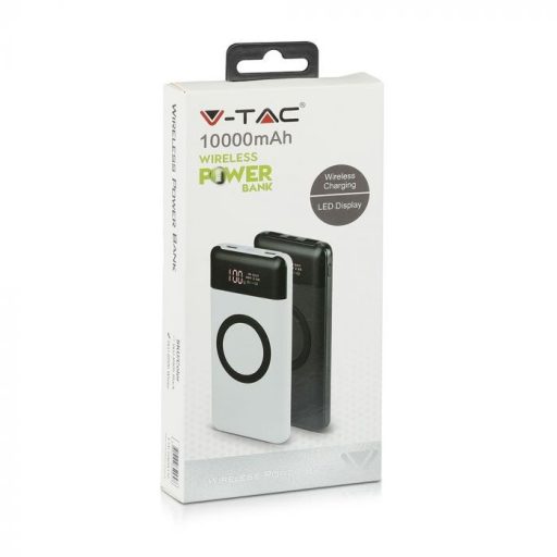 V-TAC POWER BANK Vezeték nélküli töltő 10.000 mAh Dual USB+C, kijelzővel - fehér - 8906