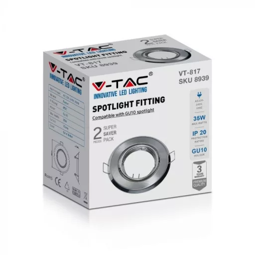 V-TAC Szatén nikkel beépíthető és billenthető kör alakú GU10 spot keret csomag (2db) - 8939