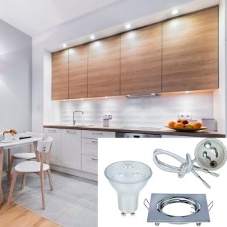   LED Spot lámpa szett:  BEÉPÍTHETŐ ÉS BILLENTHETŐ NÉGYZET ALAKÚ keret, GU10 4,5W meleg fehér, GU10 foglalat (kettesével rendelhető) - 8943 szett