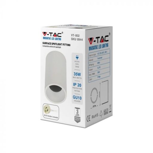 V-TAC Fehér falon kívüli kör alakú GU10 spot keret - 8944
