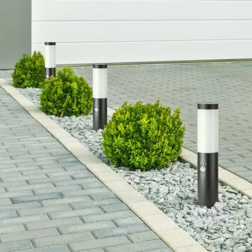 V-TAC E27 Kerti állólámpa mozgásérzékelővel, kör szatén nikkel 450 mm IP44 - 8965