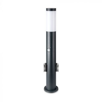  V-TAC E27 Kerti állólámpa mozgásérzékelővel + 2 db EU csatlakozó, kör szürke 600 mm IP44 - 8976