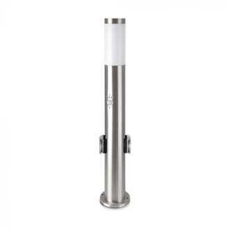   V-TAC E27 Kerti állólámpa mozgásérzékelővel + 2 db EU csatlakozó, kör szatén nikkel 600 mm IP44 - 8977
