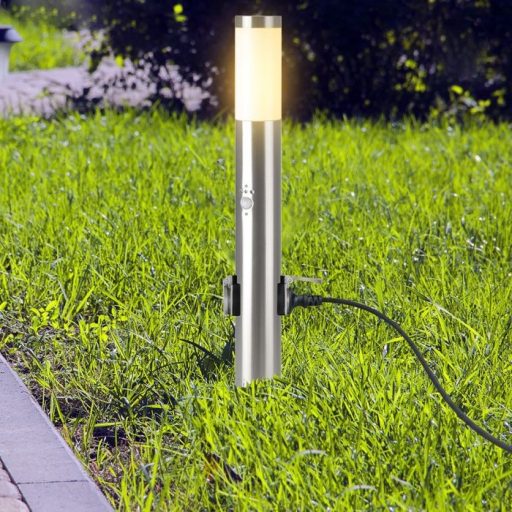 V-TAC E27 Kerti állólámpa mozgásérzékelővel + 2 db EU csatlakozó, kör szatén nikkel 600 mm IP44 - 8977