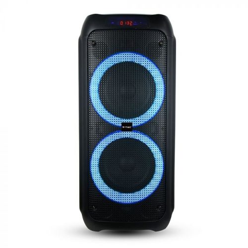 V-TAC 40W Tölthető party hangfal, vezetékes mikrofon, RF távirányítás, Bluetooth RGB 2*8 inch - 8980