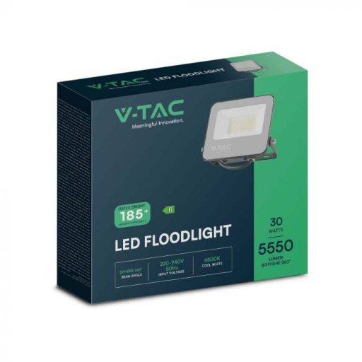 V-TAC 30W LED reflektor  4000K fekete házas 185lm/W - 9255