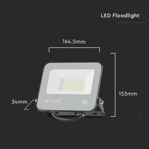 V-TAC 30W LED reflektor  4000K fekete házas 185lm/W - 9255