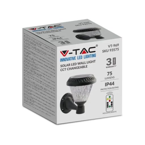 V-TAC LED Napelemes (Solar) fali lámpa 0,8W - CCT - fekete - 93575