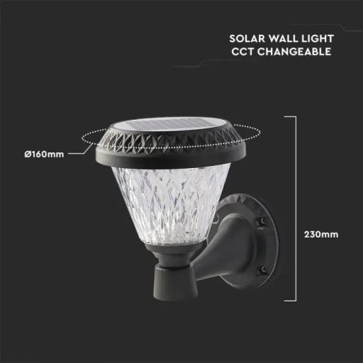 V-TAC LED Napelemes (Solar) fali lámpa 0,8W - CCT - fekete - 93575