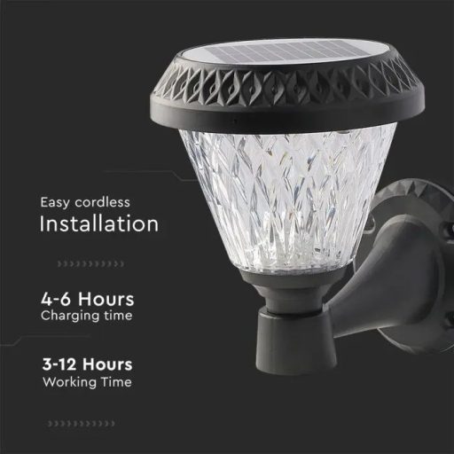 V-TAC LED Napelemes (Solar) fali lámpa 0,8W - CCT - fekete - 93575