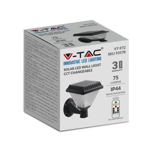 V-TAC LED Napelemes (Solar) fali lámpa 0,8W - CCT - fekete - 93578