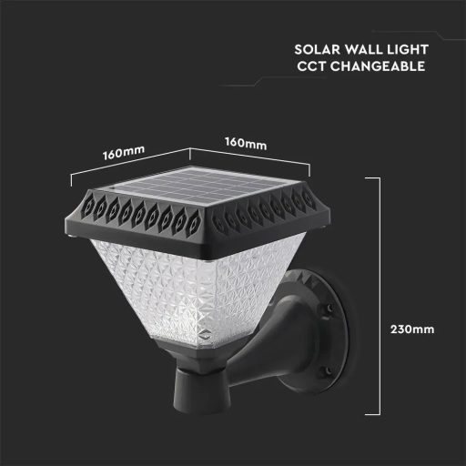 V-TAC LED Napelemes (Solar) fali lámpa 0,8W - CCT - fekete - 93578