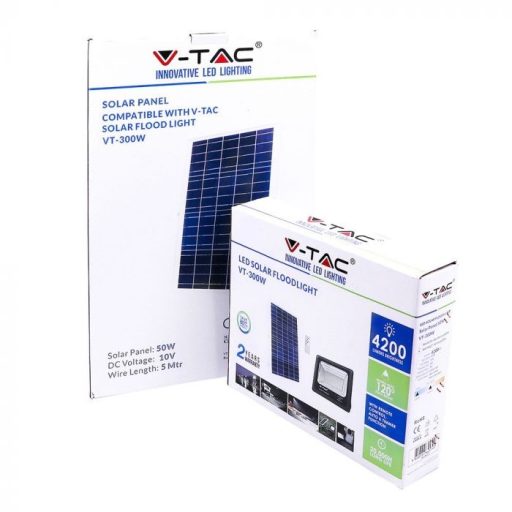 V-TAC 50W LED napelemes (SOLAR) reflektor távirányítóval 120° 6000K fekete házas  - 94027
