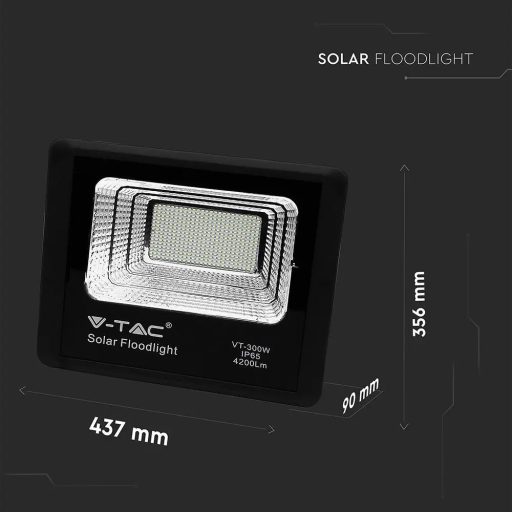 V-TAC 50W LED napelemes (SOLAR) reflektor távirányítóval 120° 6000K fekete házas  - 94027
