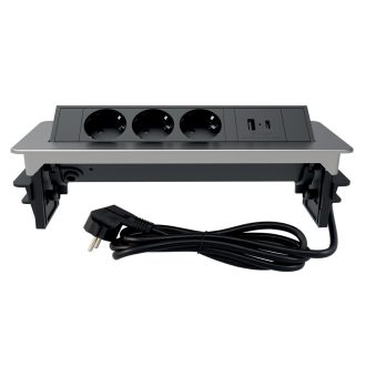   Commel bútorba építhető elosztó 3680W 3x16A 1xUSB A+C 250V 2m ezüst kerettel - 235-101