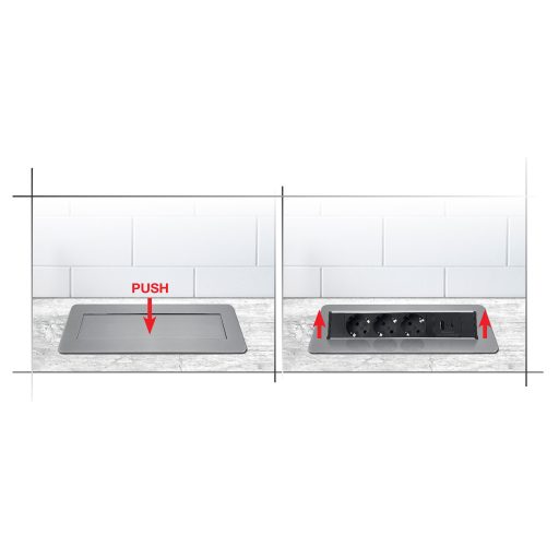 Commel bútorba építhető elosztó 3680W 3x16A 1xUSB A+C 250V 2m ezüst kerettel - 235-101