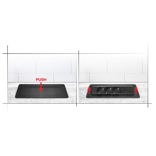 Commel bútorba építhető elosztó 3680W 3x16A 1xUSB A+C 250V 2m fekete kerettel - 235-102