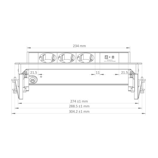 Commel bútorba építhető elosztó 3680W 3x16A 1xUSB A+C 250V 2m fekete kerettel - 235-102