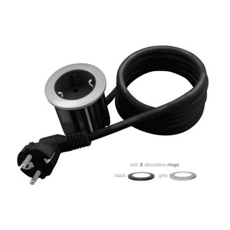   Commel bútorba építhető elosztó 3680W 1x16A 250V 2m fekete+ezüst gyűrűvel - 235-112