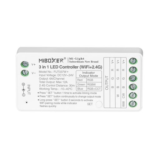 Mi Light - Miboxer RF + Wifi vezérlő 3 az 1 -ben RGB / RGBW / RGB+CCT szalaghoz - FUT037W+