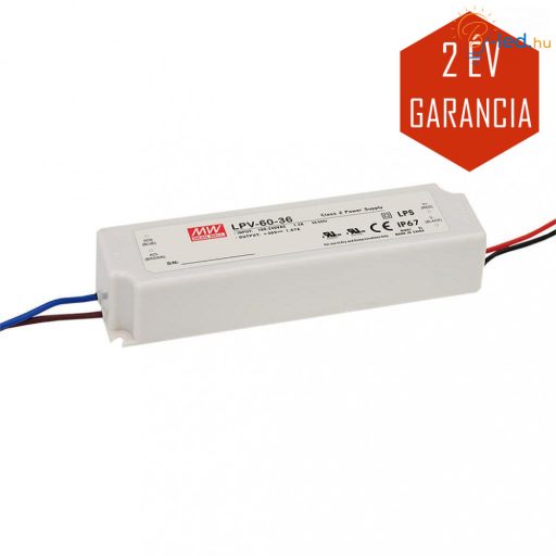 Mean Well LED Műanyagházas szerelhető tápegység 60W 2.5A 24V IP67 - LPV-60-24