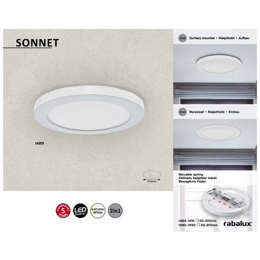 Rábalux Sonnet Beltéri lámpa természetes fehér LED 18 - RAB1489