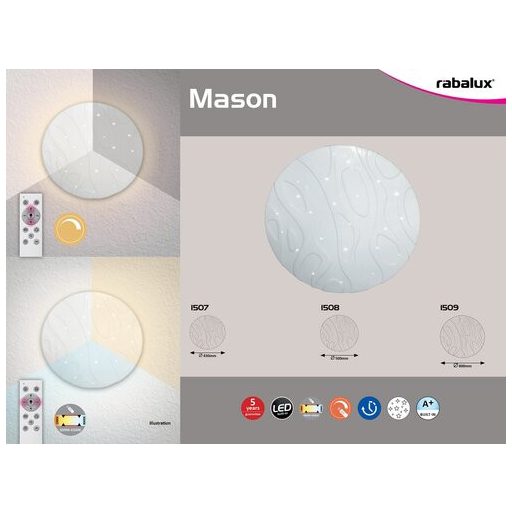 Rábalux Mason Mennyezeti lámpa LED 50W CCT, dimmelhető, távirányítóval, időzítő funkcióval, csillogó effekt IP20 fehér RAB1508